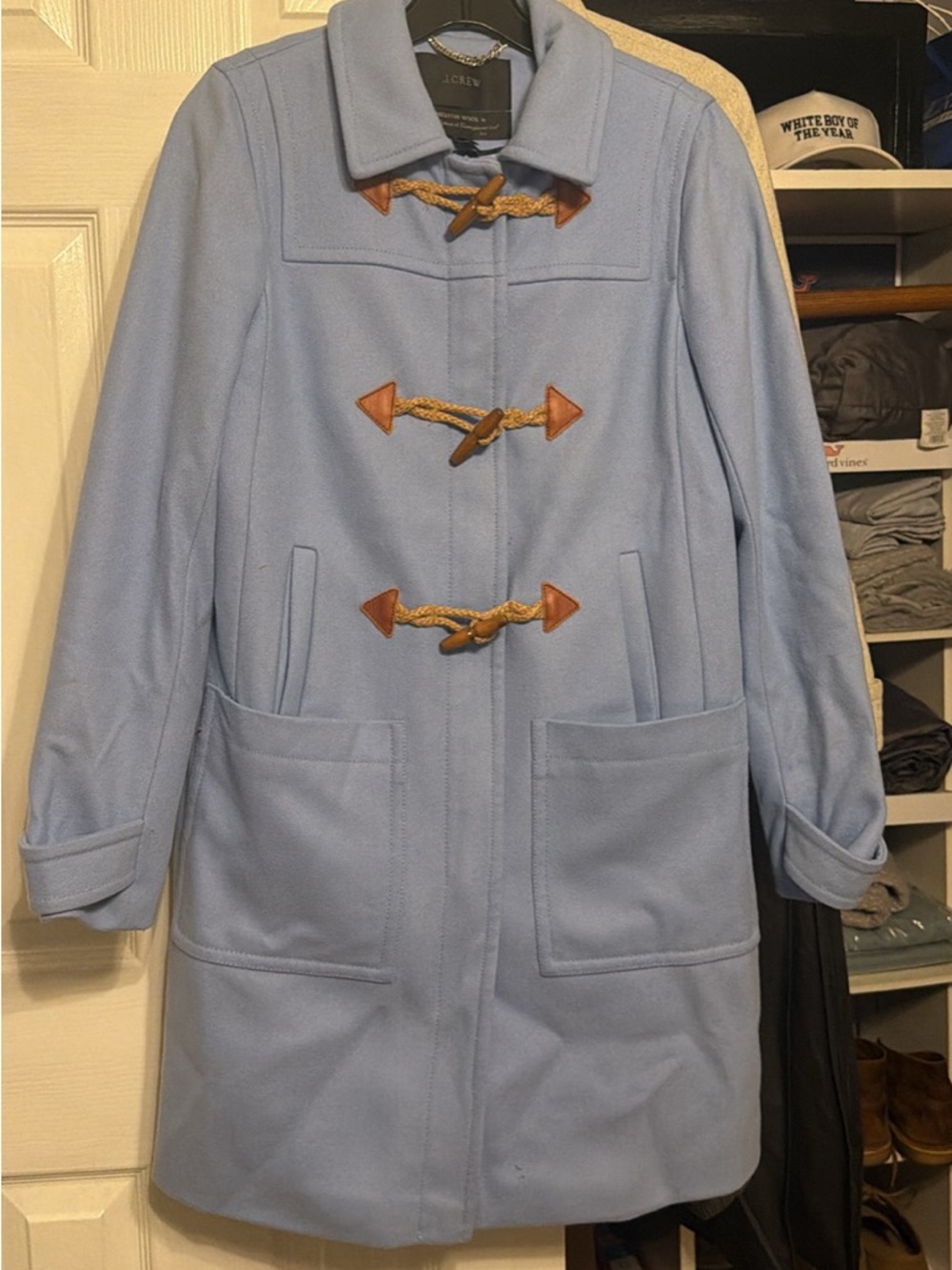 J. Crew Light Blue Toggle Peacoat with Leather Trim